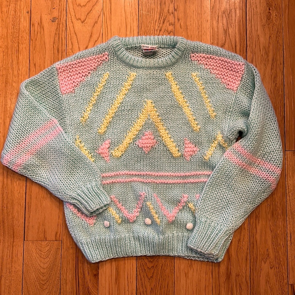 Hand Knit Baby Blue Vintage Sweater